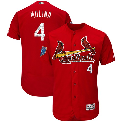 Cardinals #4 Yadier Molina Red 2018 Spring Training Authentic Flex Base Stitched MLB Jersey - Click Image to Close